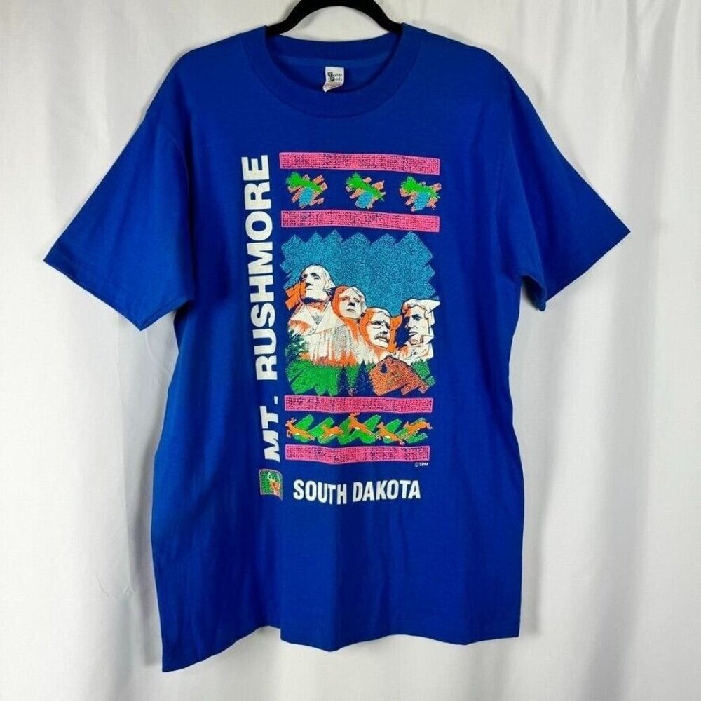 Vintage Mt Rushmore Neon Graphic T-shirt‎ Souvenir Travel 100% Cotton USA XL